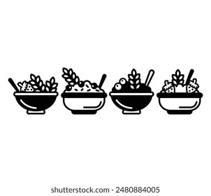 Cuchara de cereal de avena Iconos Diseño de Vector Color blanco negro Ilustración simple Conjunto de colección aislado