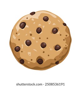 Oatmeal cookie with chocolate chunks. Flat cartoon illustration, perfect for home bakery themes and sweet snack designs.