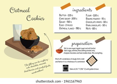 Oatmeal Cookie Recipe. Home Cookbook. Step By Step Cooking Instructions. Flat Design