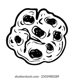 Oatmeal cookies hand drawn doodle. Cookie with chocolate. Dessert food. Confectionery sweets. Sugar pastry. Bakery products. Vector outline line art illustration.