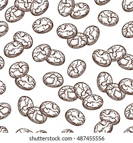 Oatmeal cookies seamless fast food pattern. Vector hand drawn 