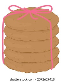 Oatmeal cookies tied with pink rope vector illustration. Biscuits isolated on white.