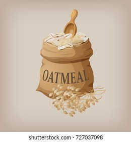 Oatmeal flakes in the bag. Vector illustration