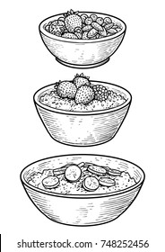 Oatmeal illustration, drawing, engraving, ink, line art, vector