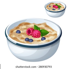 Oatmeal isolated on white background. Cartoon Vector Icon. Series of food and drink and ingredients for cooking.