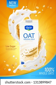 Oatmeal Milk Realistic Poster As Advertising Illustration Of Original Organic Product Without Dairy And Sugar Vector Illustration