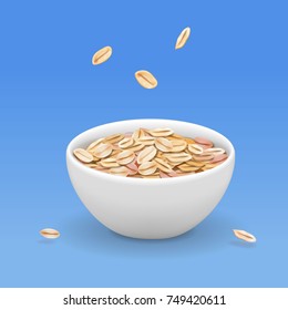 Oatmeal muesli in white bowl realistic illustration