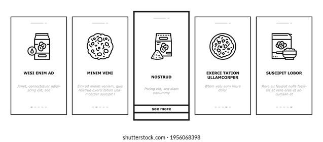 Oatmeal Nutrition Onboarding Mobile App Page Screen Vector. Oat And Flour Bag, Cookies And Milk, Bar And Oatmeal Porridge, Boiling And Cooked Breakfast Illustrations