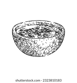 Haferflocken, handgezeichnet. Müsliporridge, gesundes Frühstück, Bananennahrung, Früchte, Müsli-Milchmehl, Schüssel, Vektorgrafik. einzelne schwarze Illustration