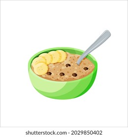Oatmeal porridge with banana and chocolate. Healthy breakfast