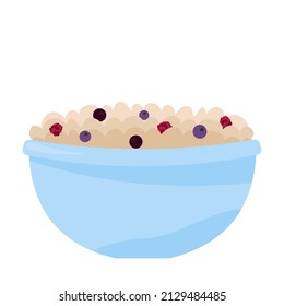 oatmeal porridge with berries in a blue plate on a white background