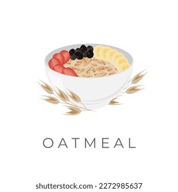 Oatmeal Porridge Vector Illustration Logo In A White Bowl With Fresh Fruit Additions