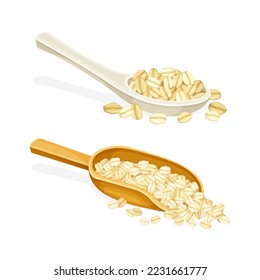 Oatmeal in Spoon and Scoop as Whole-grain Food Vector Set