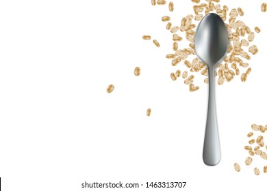 Oatmeal with Spoon, top view. Healthy eating concept, organic food, sports nutrition. Healthy lifestyle. 3d realistic transparent isolated template, edible handmade mesh. Vector eps10