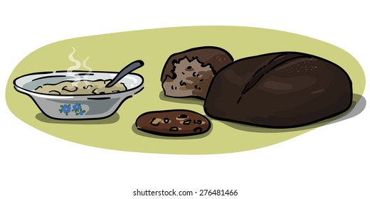 Oatmeal, whole wheat, rye bread, healthy grains vector drawn