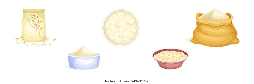 Oatmeal as Whole-grain Food and Cereal Vector Set