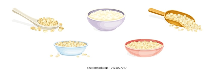 Oatmeal as Whole-grain Food and Cereal Vector Set