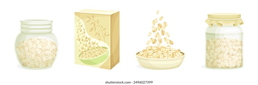 Oatmeal as Whole-grain Food and Cereal Vector Set