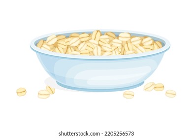 Oatmeal as Whole-grain Food with Flattened Rolled Oats in Bowl Vector Illustration