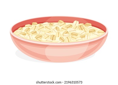 Oatmeal as Whole-grain Food with Rolled Oats in Deep Bowl Vector Illustration
