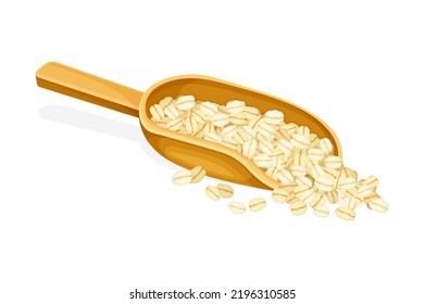 Oatmeal as Whole-grain Food with Rolled Oats in Wooden Scoop Vector Illustration