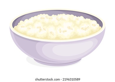 Oatmeal as Whole-grain Food with Rolled Oats in Deep Bowl Vector Illustration