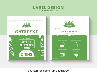 Oats label sticker design corn flakes, cereal jar label raw food banner oats product packaging.