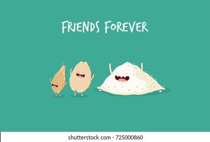 oats and lentil flour, vegan food, friends forever. Use for card, poster, banner, web design and print on t-shirt. Easy to edit. 