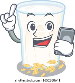 Oats milk Cartoon design style speaking on a phone