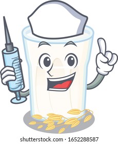 A oats milk hospitable Nurse character with a syringe