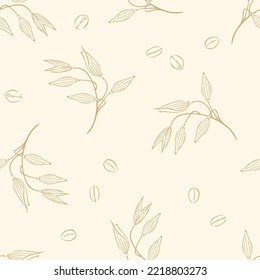 Oats seamless pattern. Botanical background with ears and seeds of oat.