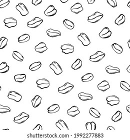 Oats seamless pattern. Oat flakes in sketch styles for packaging decor. Vector background.