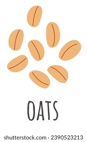 Oats vector flat illustration. Cereal grains isolated on white background. Ingredient for muesli or oat milk. Healthy vegan food.