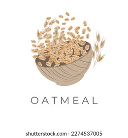 Oats In A Wooden Bowl Vector Illustration Logo