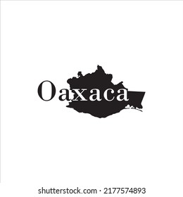 Mapa de Oaxaca y diseño de letras negras sobre fondo blanco