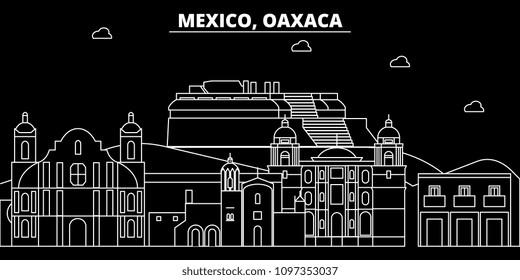 Oaxaca silhouette skyline. Mexico - Oaxaca vector city, mexican linear architecture, buildings. Oaxaca travel illustration, outline landmarks. Mexico flat icon, mexican line banner