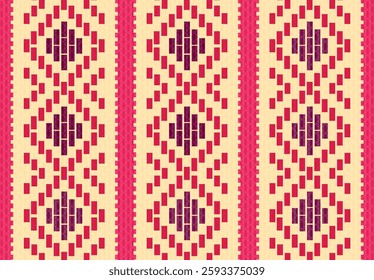 Oaxaca woven background with pink and purple border on beige, Mexico