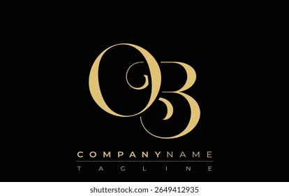 OB Abstract Creative Jewelry Logo. A stylish logo featuring golden monogram initials in an elegant and modern typography, perfect for branding