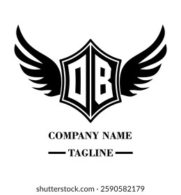 OB bold shield logo with wings, customizable with letters A to Z. Perfect for brands seeking a powerful symbol of strength, freedom, and ambition
