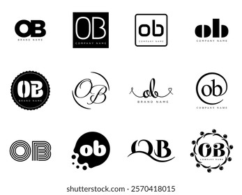 OB logo company template. Letter o and b logotype. Set different classic serif lettering and modern bold text with design elements. Initial font typography. Collection trendy business identity.