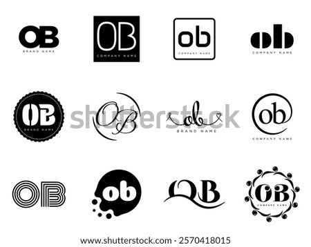 OB logo company template. Letter o and b logotype. Set different classic serif lettering and modern bold text with design elements. Initial font typography. Collection trendy business identity.