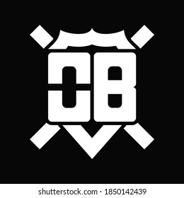 OB Logo monogram isolated on shield shape with rounded line on black background