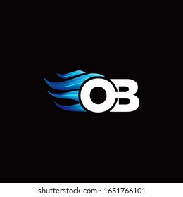 OB monogram logo with blue fire style design template