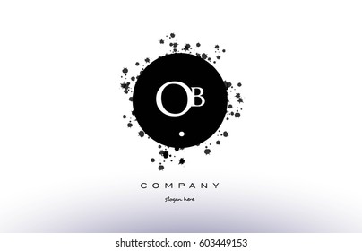 ob o b  black white circle grunge splash vintage retro alphabet company logo design vector icon template