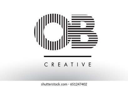 OB O B Black and White Letter Logo Design with Vertical and Horizontal Lines.
