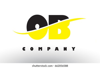 OB O B  Black and Yellow Letter Logo with White Swoosh and Curved Lines.
