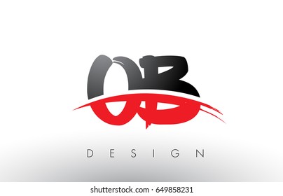 OB O B Brush Logo Letters Design with Red and Black Colors and Brush Letter Concept.