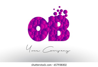OB O B Dots Letter Logo with Purple Pink Magenta Bubbles Texture Vector.