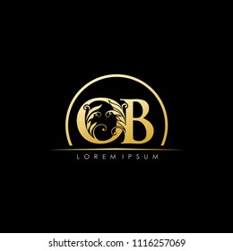 OB O B GOld letter logo with luxury floral design.