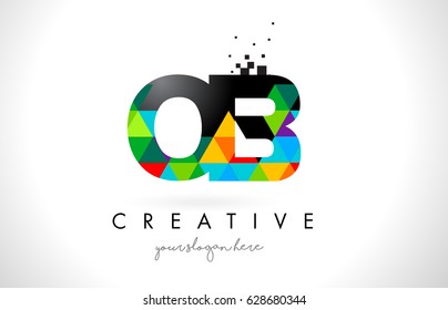 OB O B Letter Logo with Colorful Vivid Triangles Texture Design Vector Illustration.
